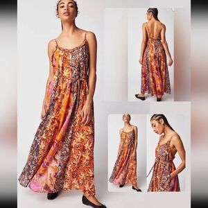 Free People Backless Floral Maxi Dress in Orange and Pink